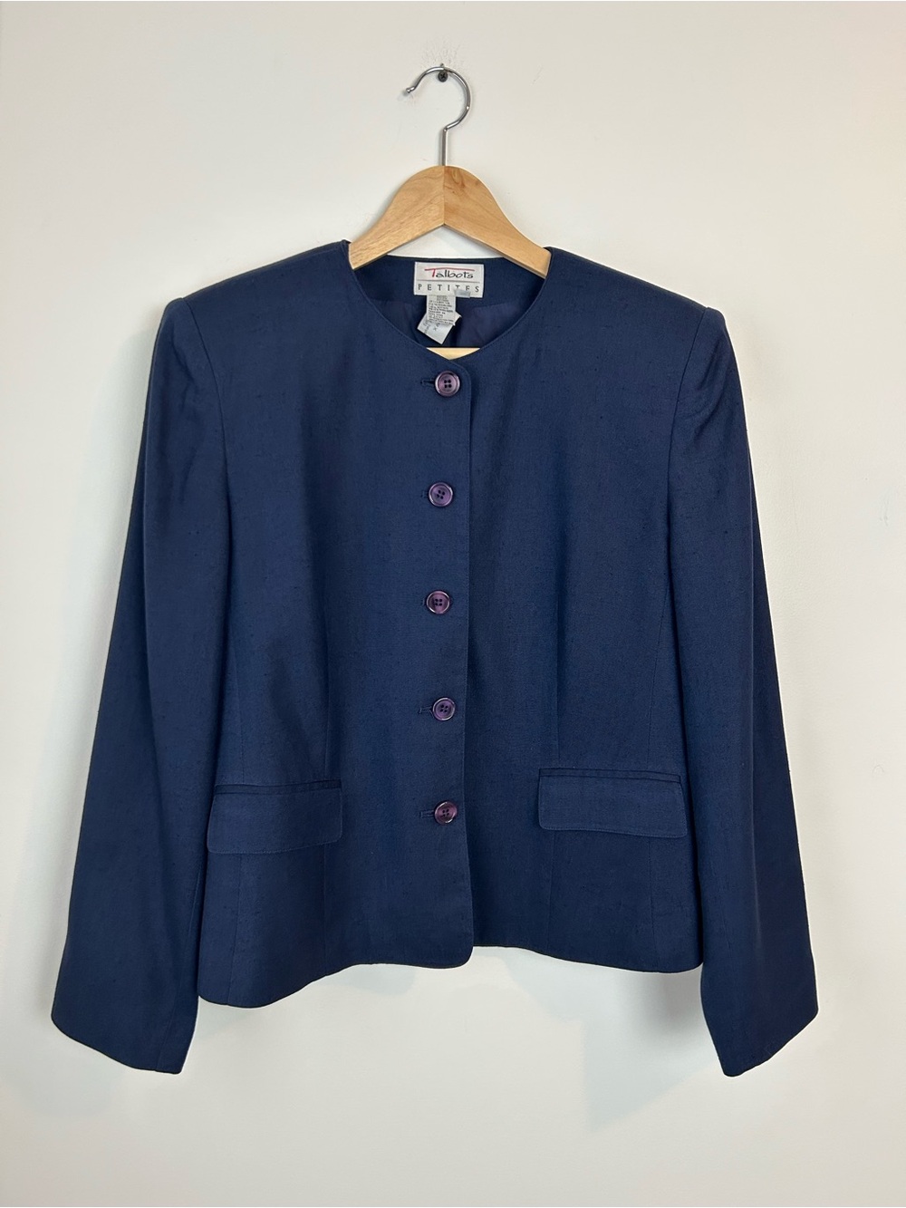 Vintage Talbots Navy Collarless Blazer